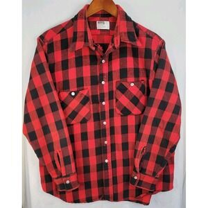 Montgomery Ward Vintage 100% Cotton Woven Flannel Plaid Size XL Red Black